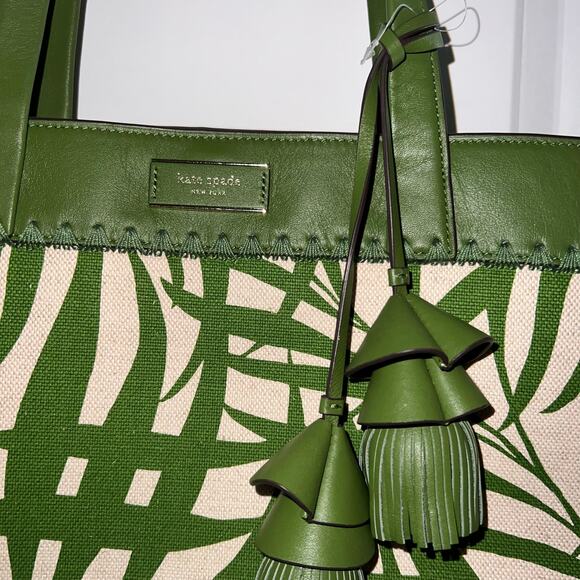 Kate Spade The Pier Palm Fronds Canvas Medium Tropical Boho large Tote purse - Picture 2 of 9